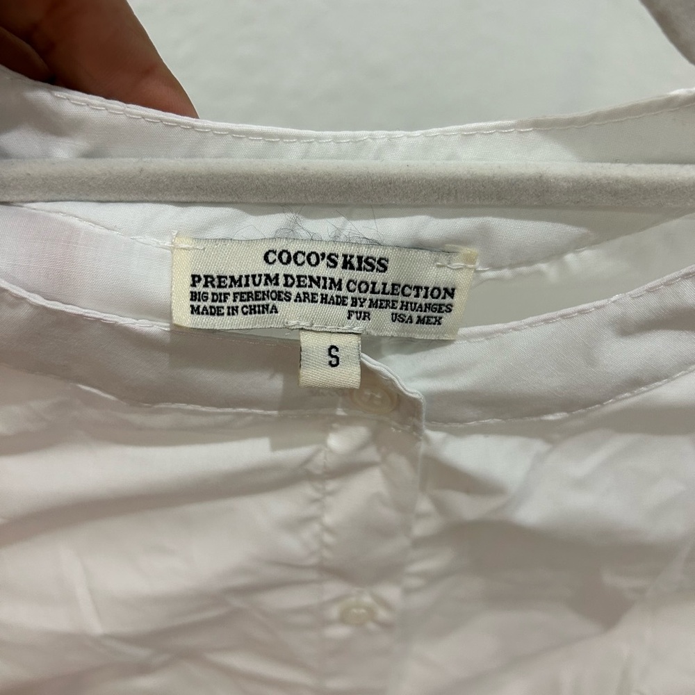 COCO’S KISS • White Bell Sleeve Button Down Shirt Dress • size S - Picture 12 of 14